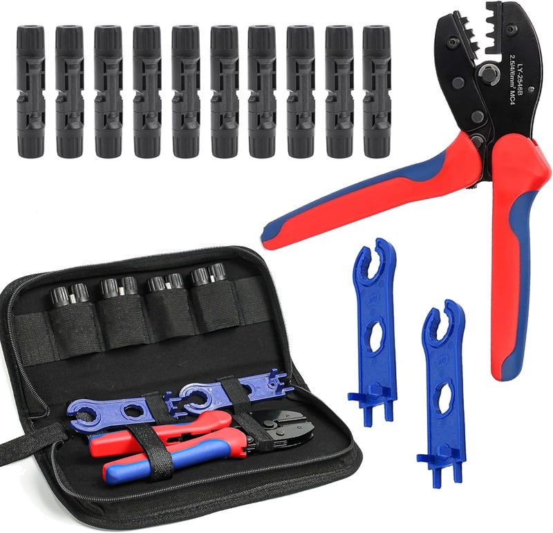 IGOYE Solar Crimping Tool Kit for Solar Panel Cable Connectors 14-10AWG,mc4 Connector kit Includes 10 Pairs 1000V 30A Connector, 2 PCS Spanner Wrench and Solar Crimper Tool for 2.5/4/6mm² PV Cable - Image 1